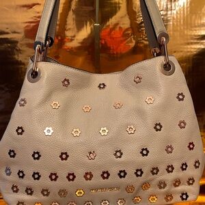 Michael Kors Cream Floral Accent Shoulder Bag Approx. 14 x 10 x 3